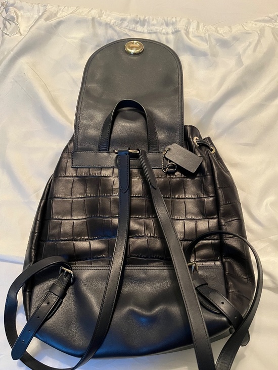COACH Croc-Embossed Leather Turnlock Rucksack Backpack - Navy Blue & Gold